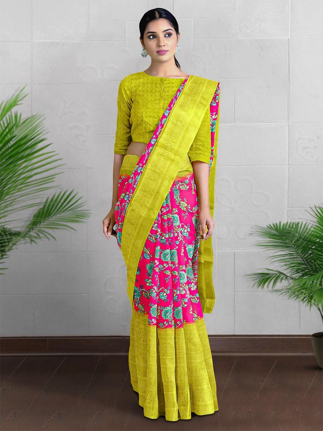 

Kalamandir Floral Printed Zari Saree, Pink