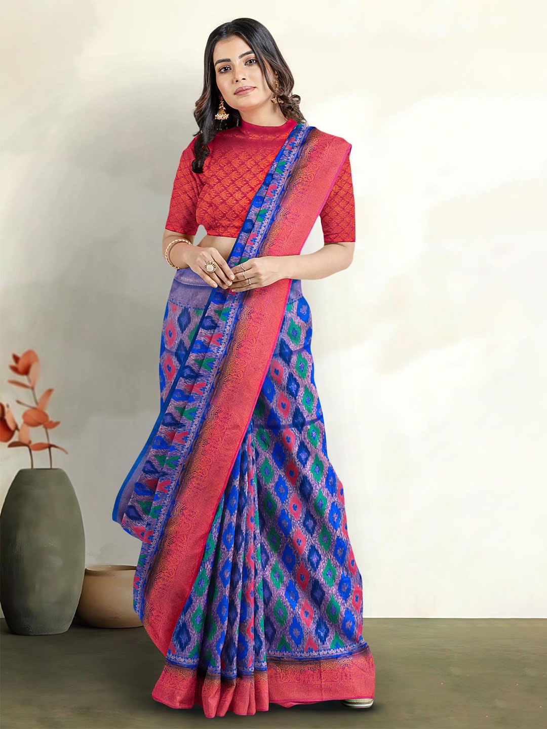 

Kalamandir Ethnic Motif Printed Zari Banarasi Saree, Blue
