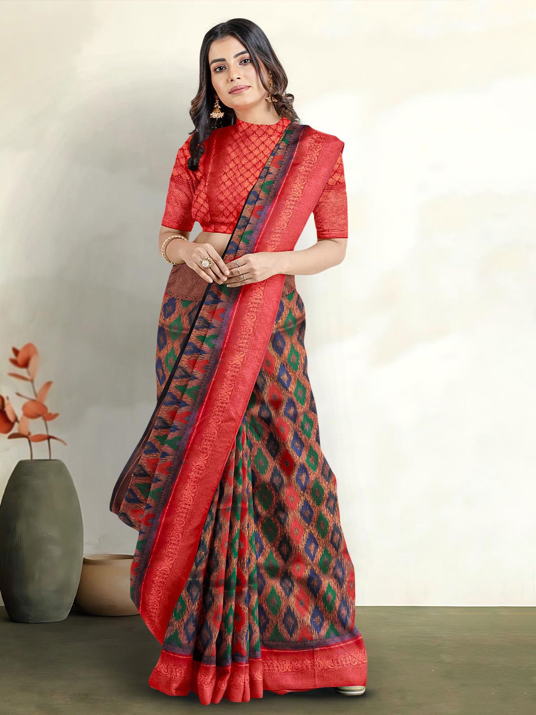 

Kalamandir Blue & Pink Woven Design Zari Silk Blend Banarasi Saree
