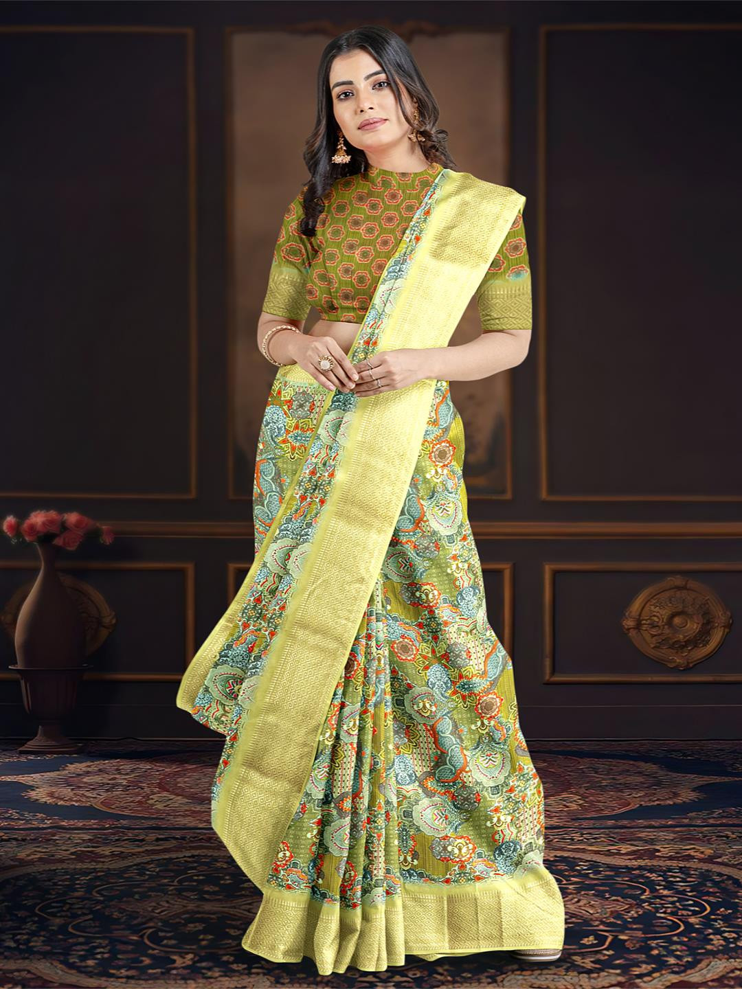 

Kalamandir Ethnic Motifs Printed Saree, Green