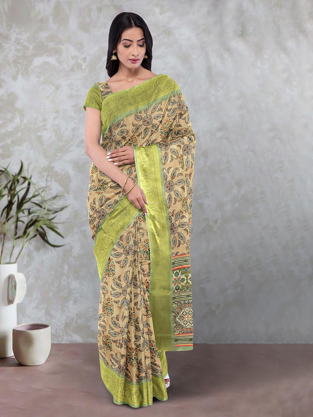 

Kalamandir Paisley Printed Zari Saree, Brown