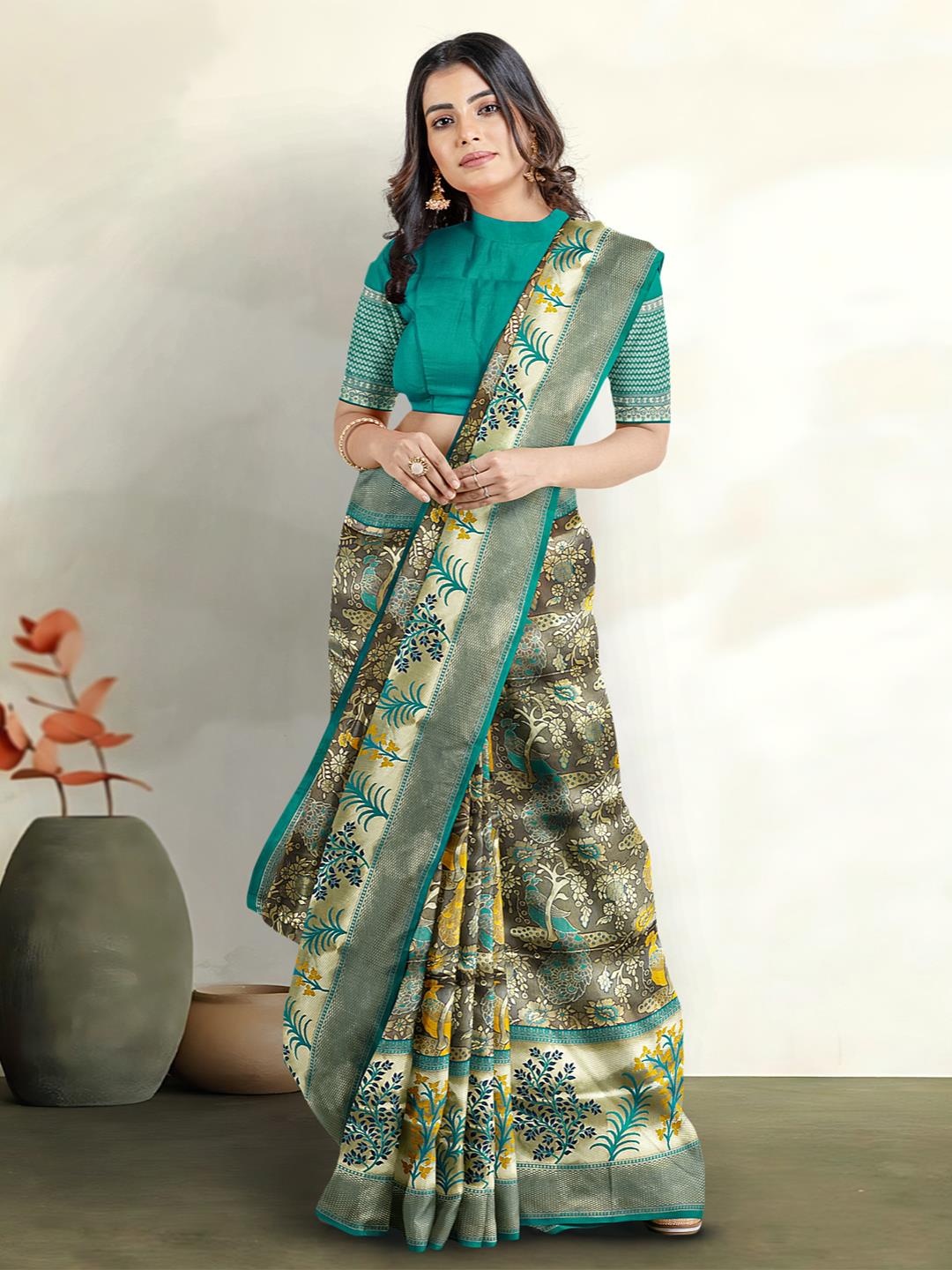 

Kalamandir Ethnic Motifs Woven Design Zari Banarasi Saree, Blue
