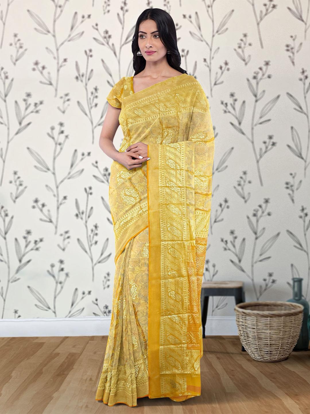 

Kalamandir Ethnic Motifs Woven Design Zari Saree, Yellow