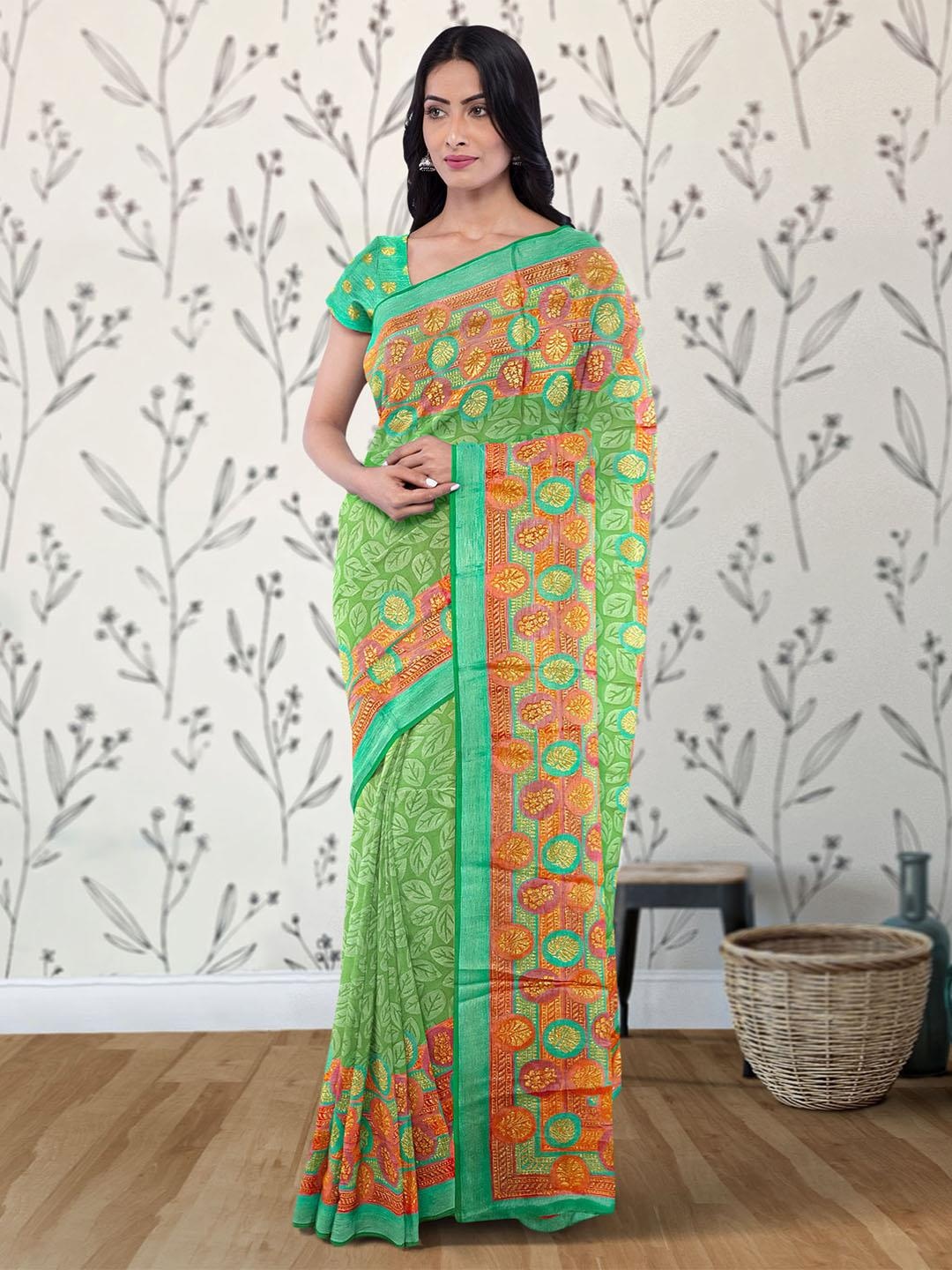 

Kalamandir Ethnic Motifs Printed Saree, Olive