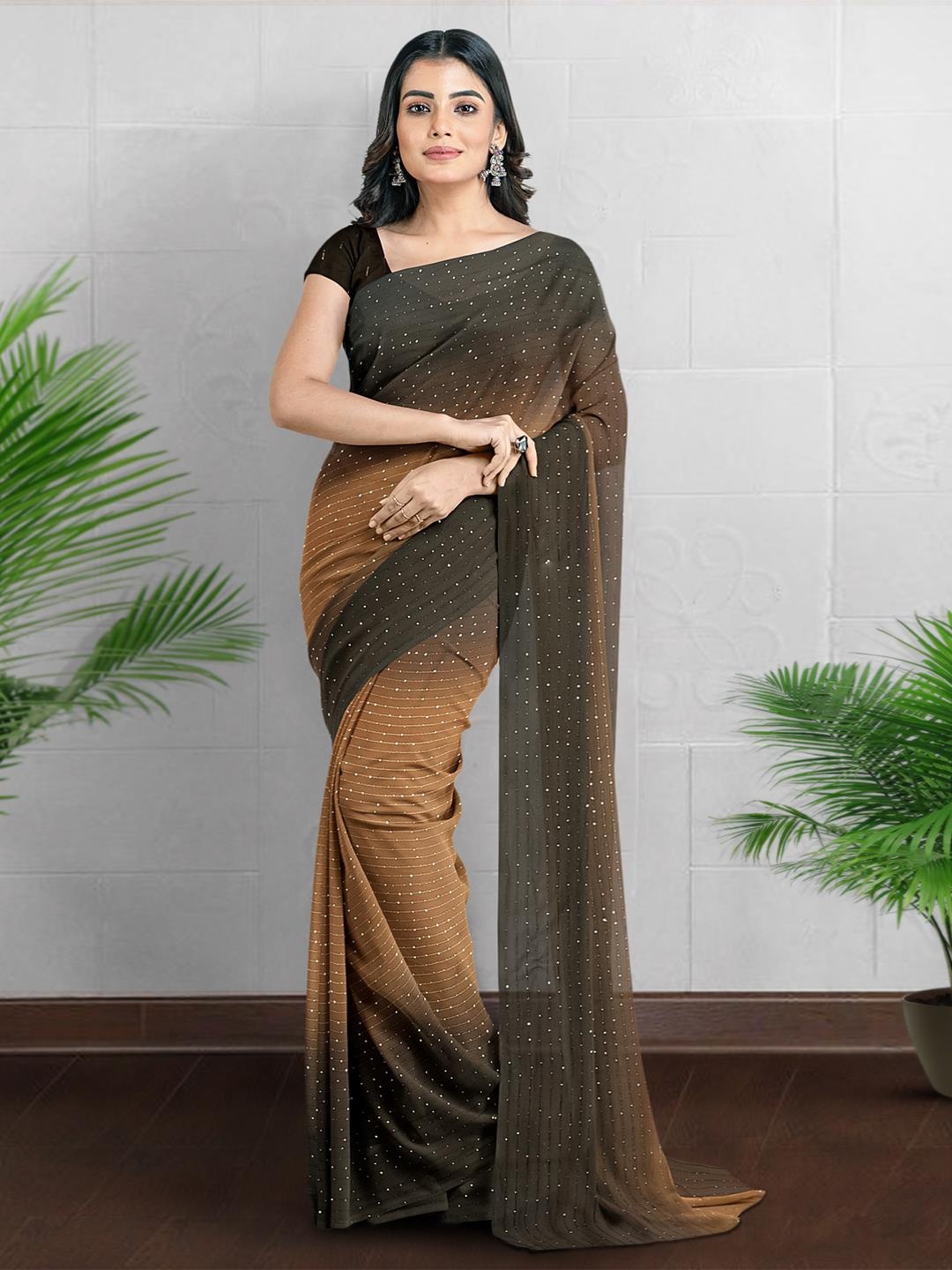 

Kalamandir Embellished Sequinned Saree, Brown