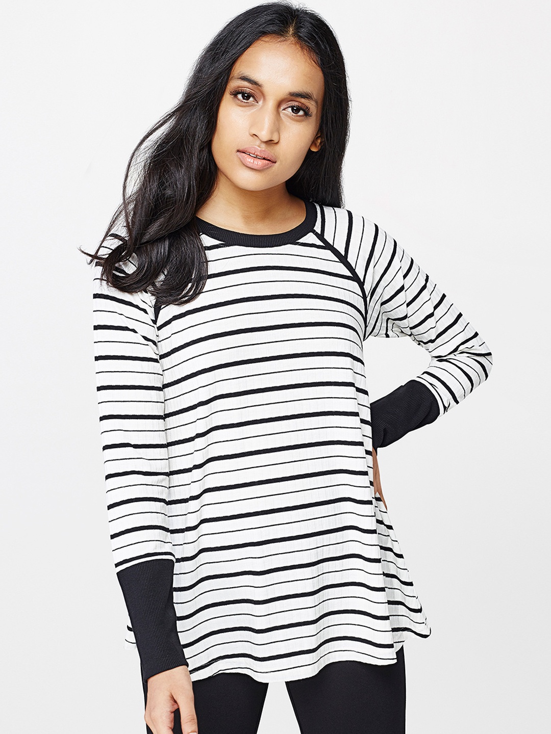 

AND Women Black & White Striped Top