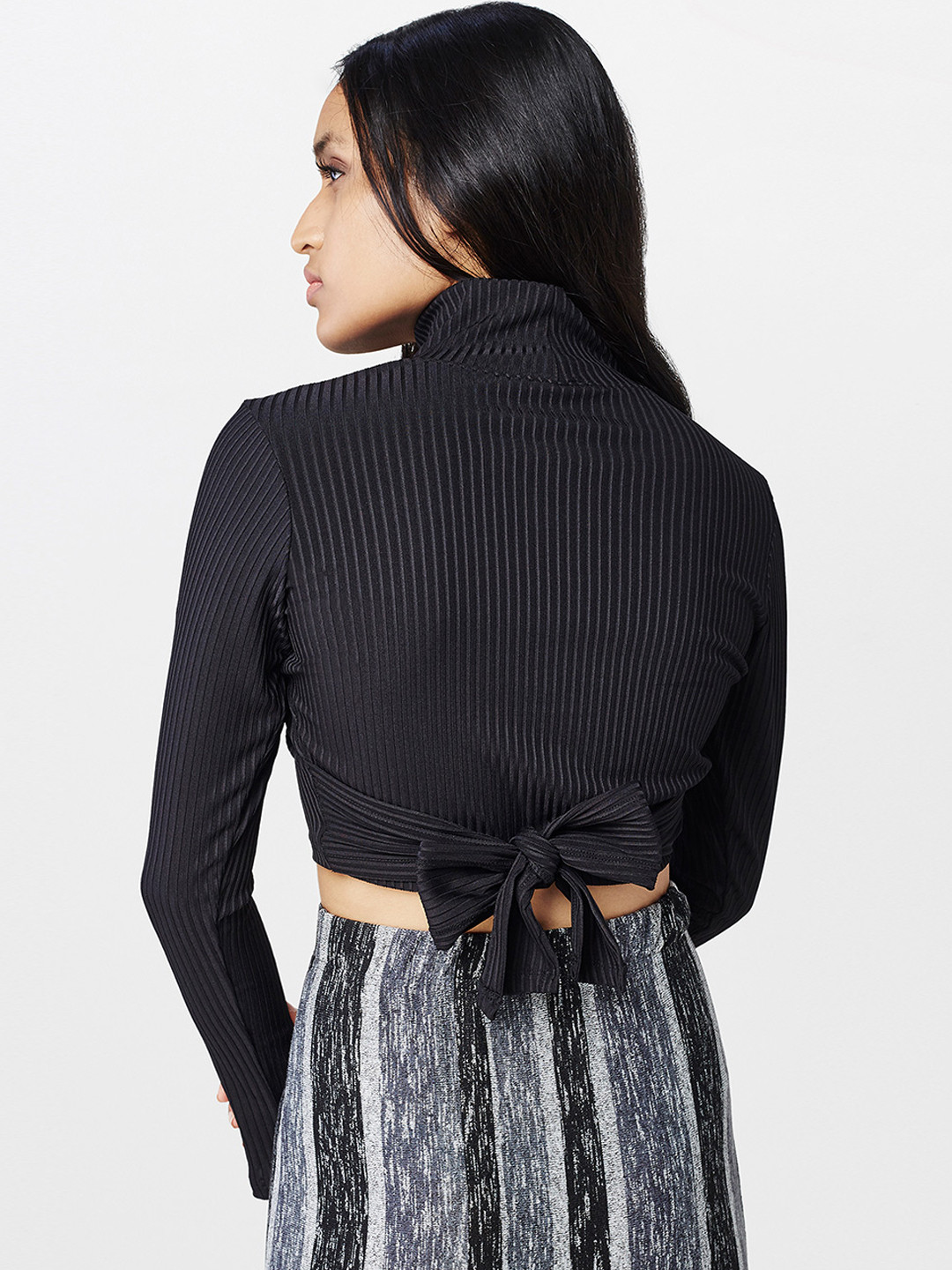 

AND Women Black Striped Styled Back Crop Top