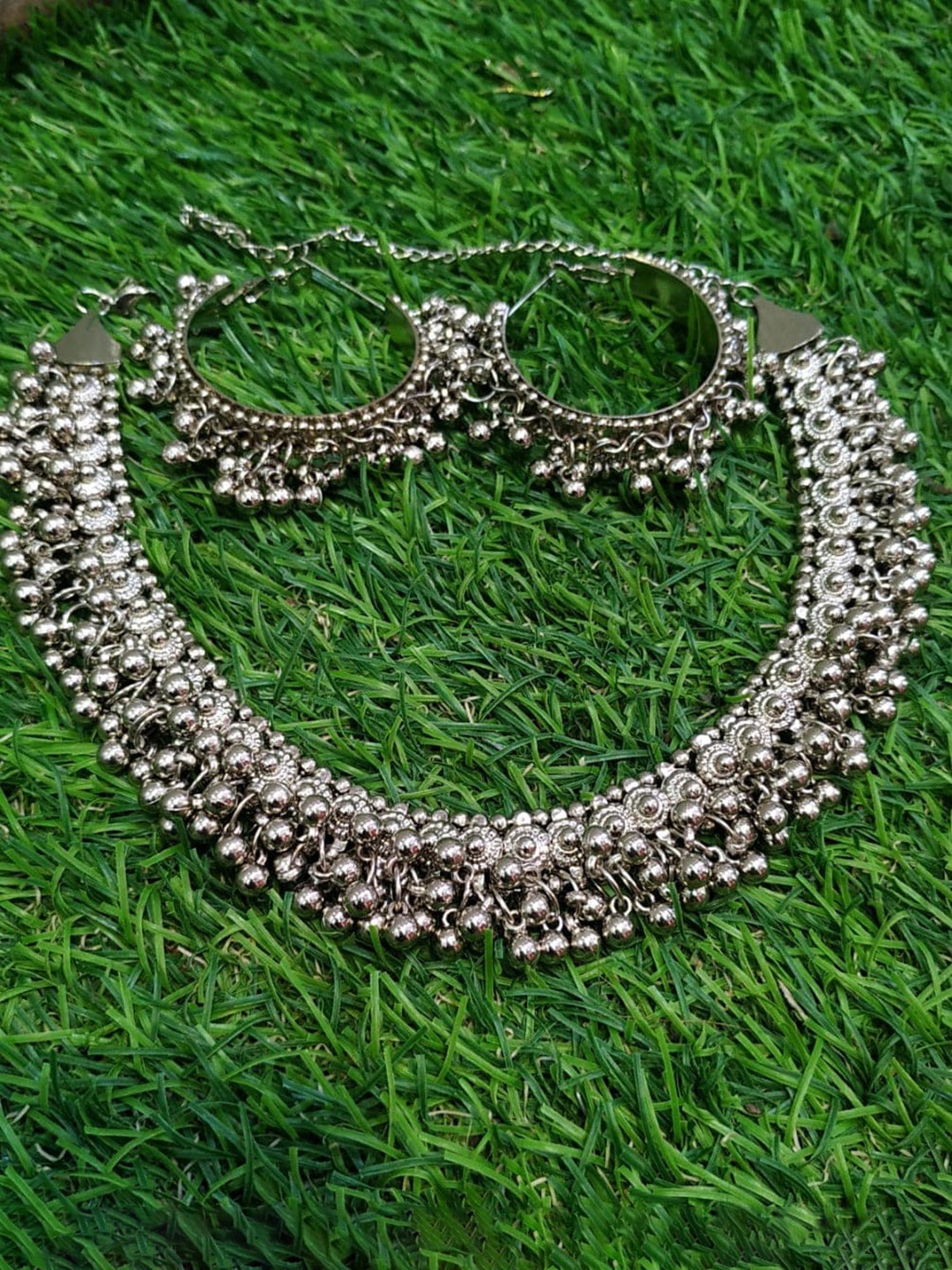 

PRASUB Women Oxidized Jewellery Set, Silver