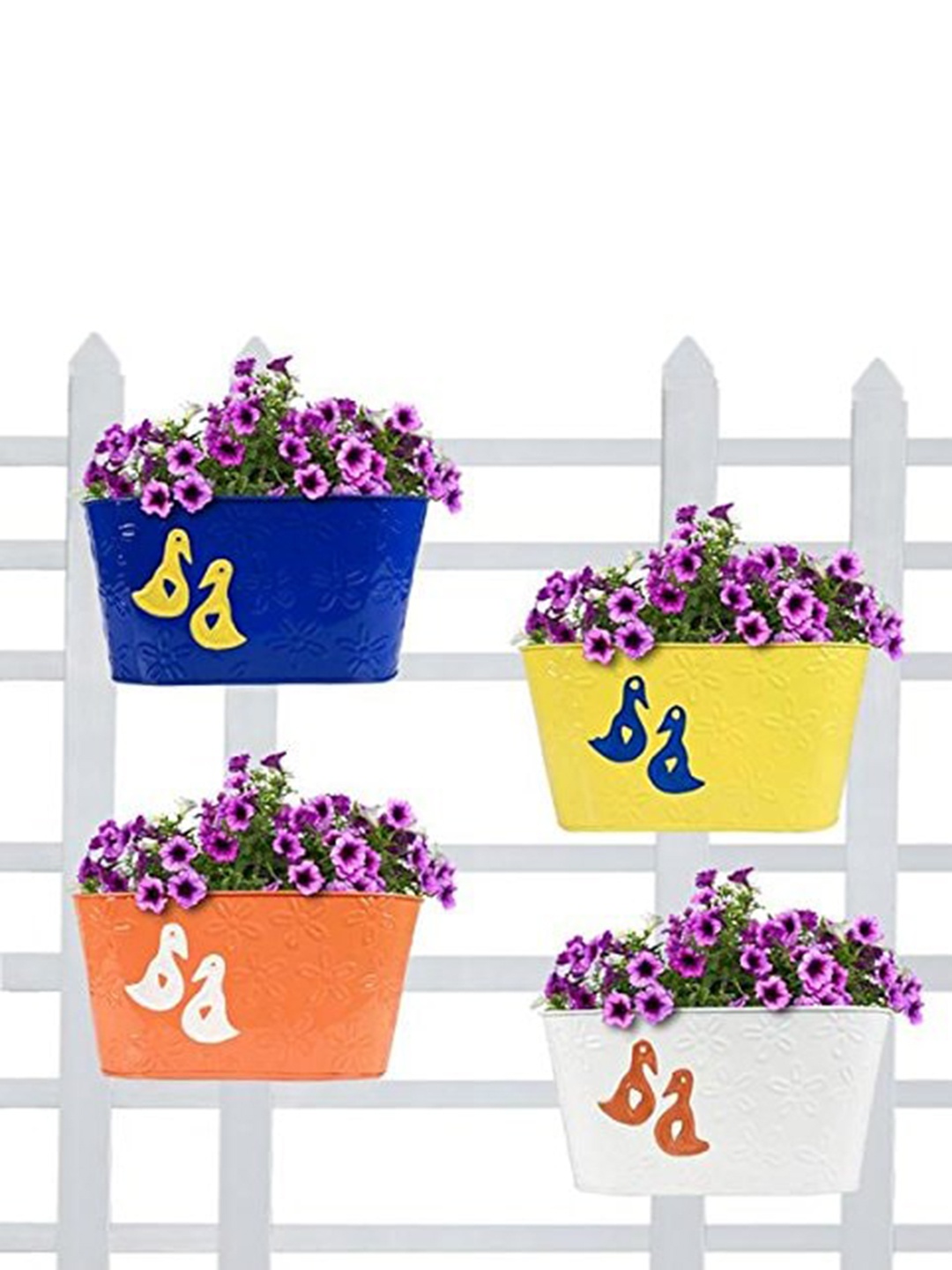 

TrustBasket 4-Pcs Blue & Yellow Duck Designer Oval Railing Planters