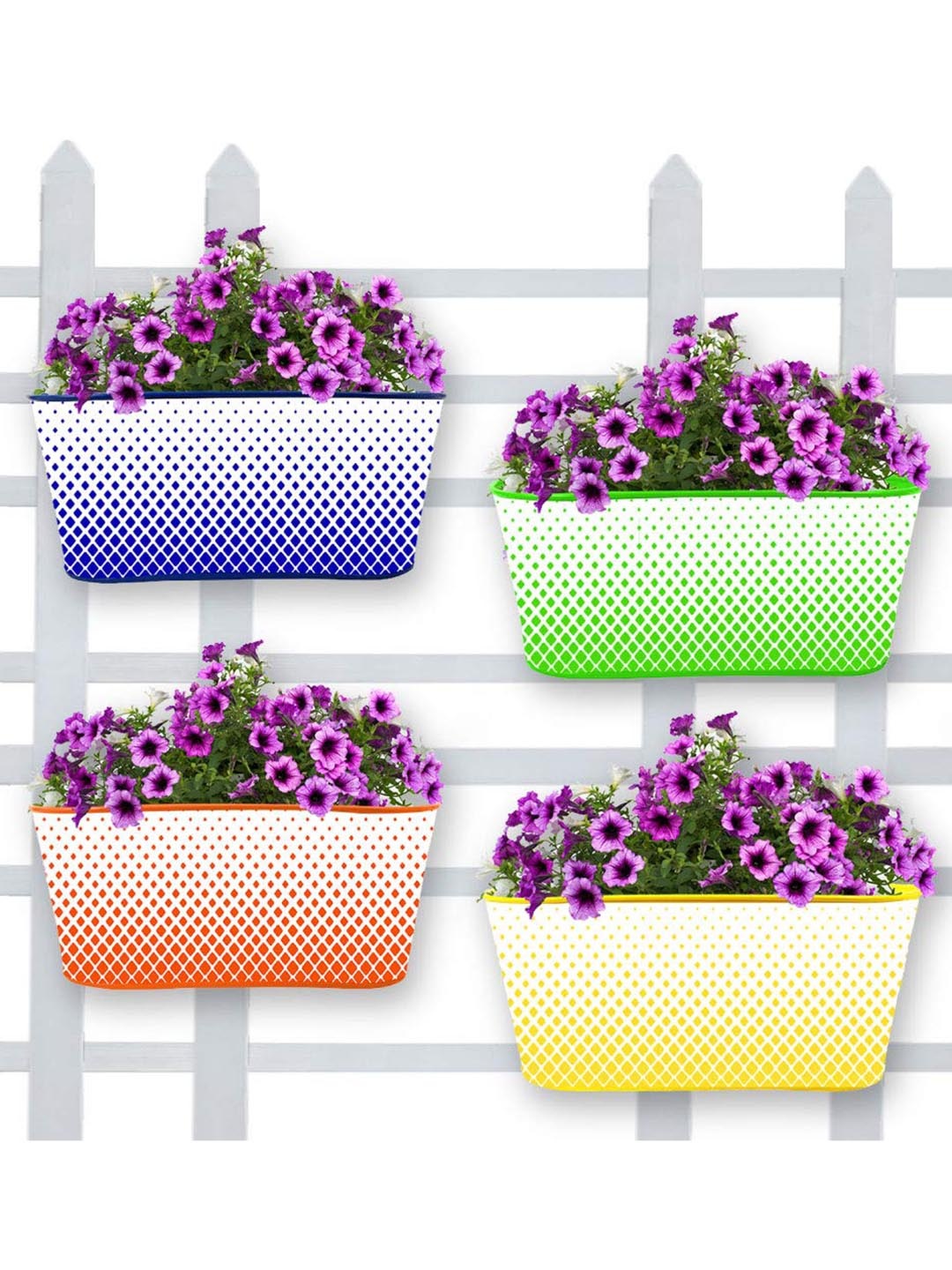 

TRUSTBASKET 4-Pcs Blue & Yellow Printed Oval Railing Planters