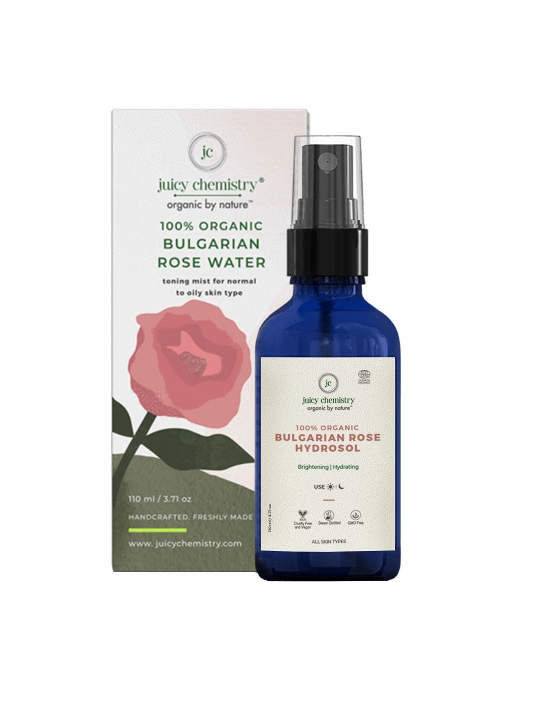 

Juicy Chemistry 100% Organic Bulgarian Rose Water Toning Mist - 110 ml, Blue