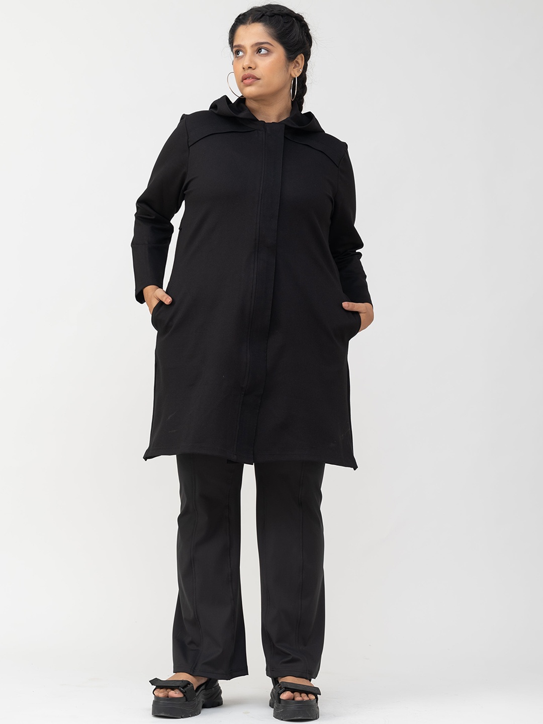 

SPIRIT ANIMAL Hooded Longline Tailored Jacket, Black