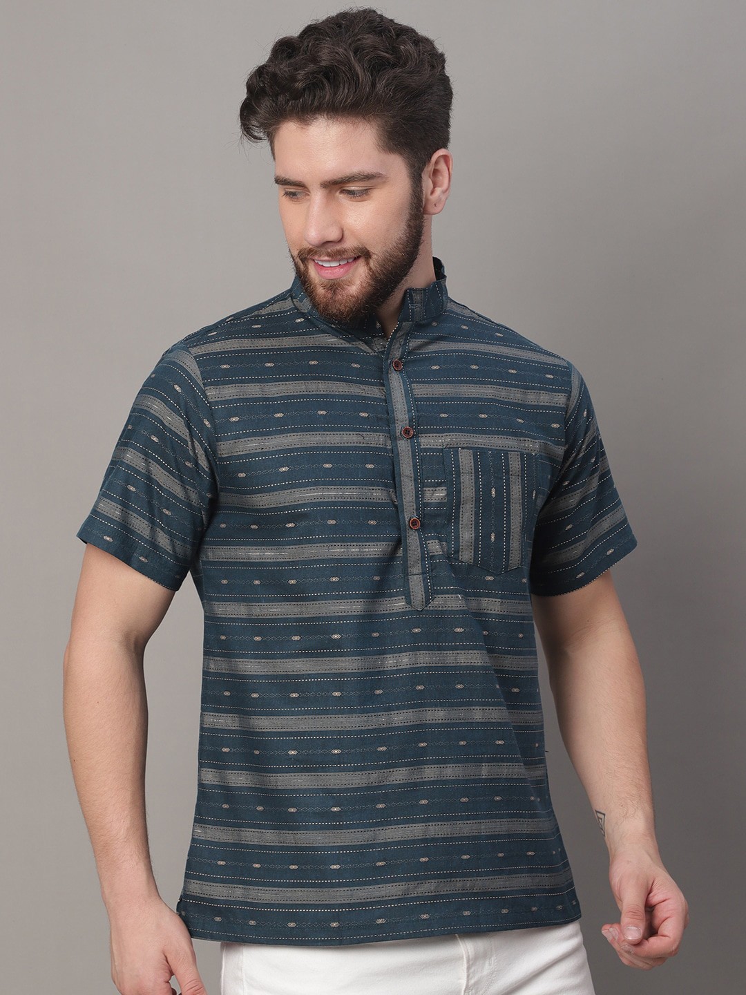 

Enchanted Drapes Striped Straight Cotton Kurta, Blue
