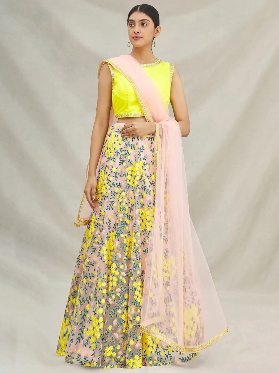 

FABPIXEL Embroidered Semi-Stitched Lehenga & Unstitched Blouse With Dupatta, Yellow