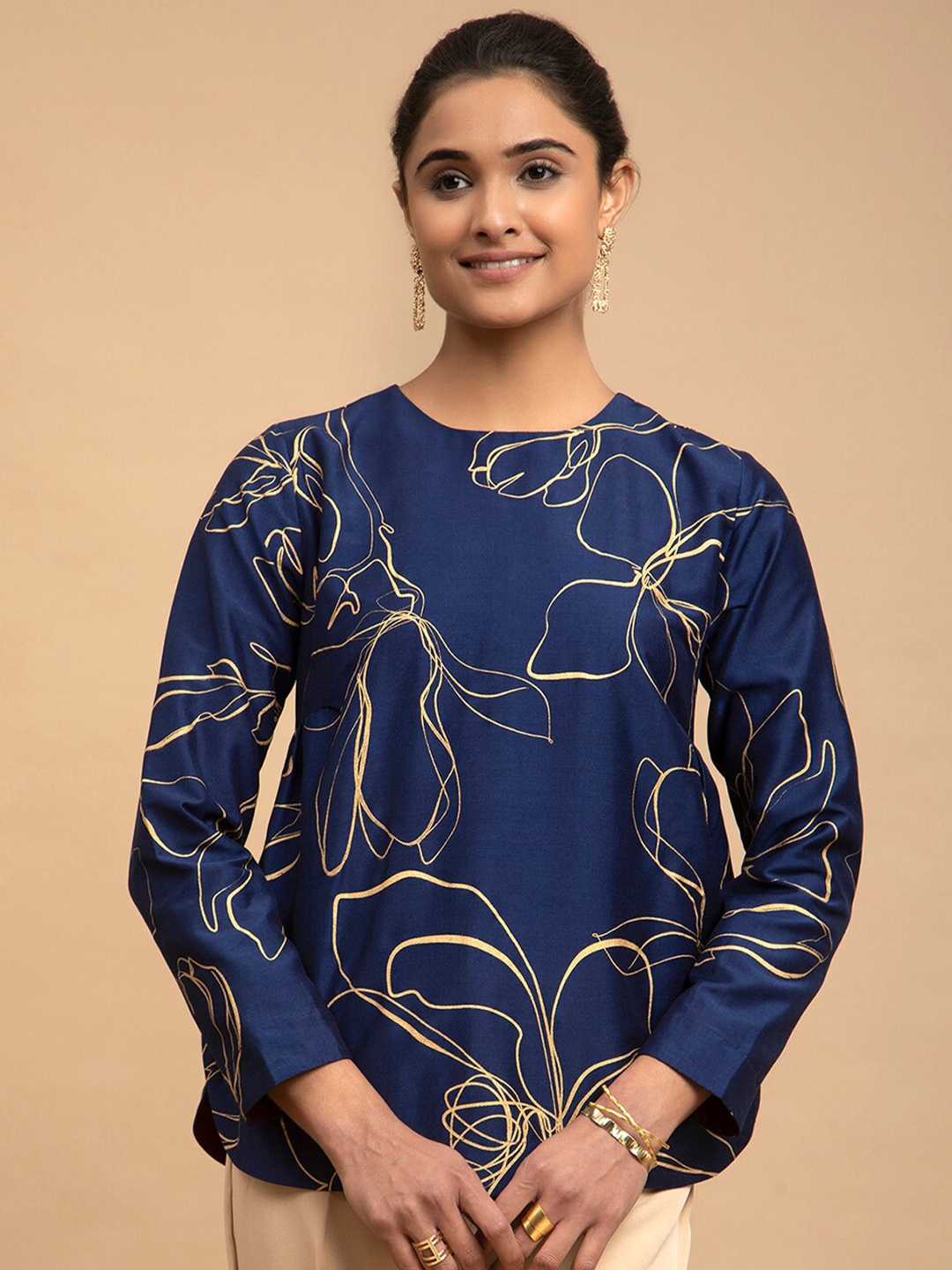 

Pink Fort Floral Print Top, Navy blue