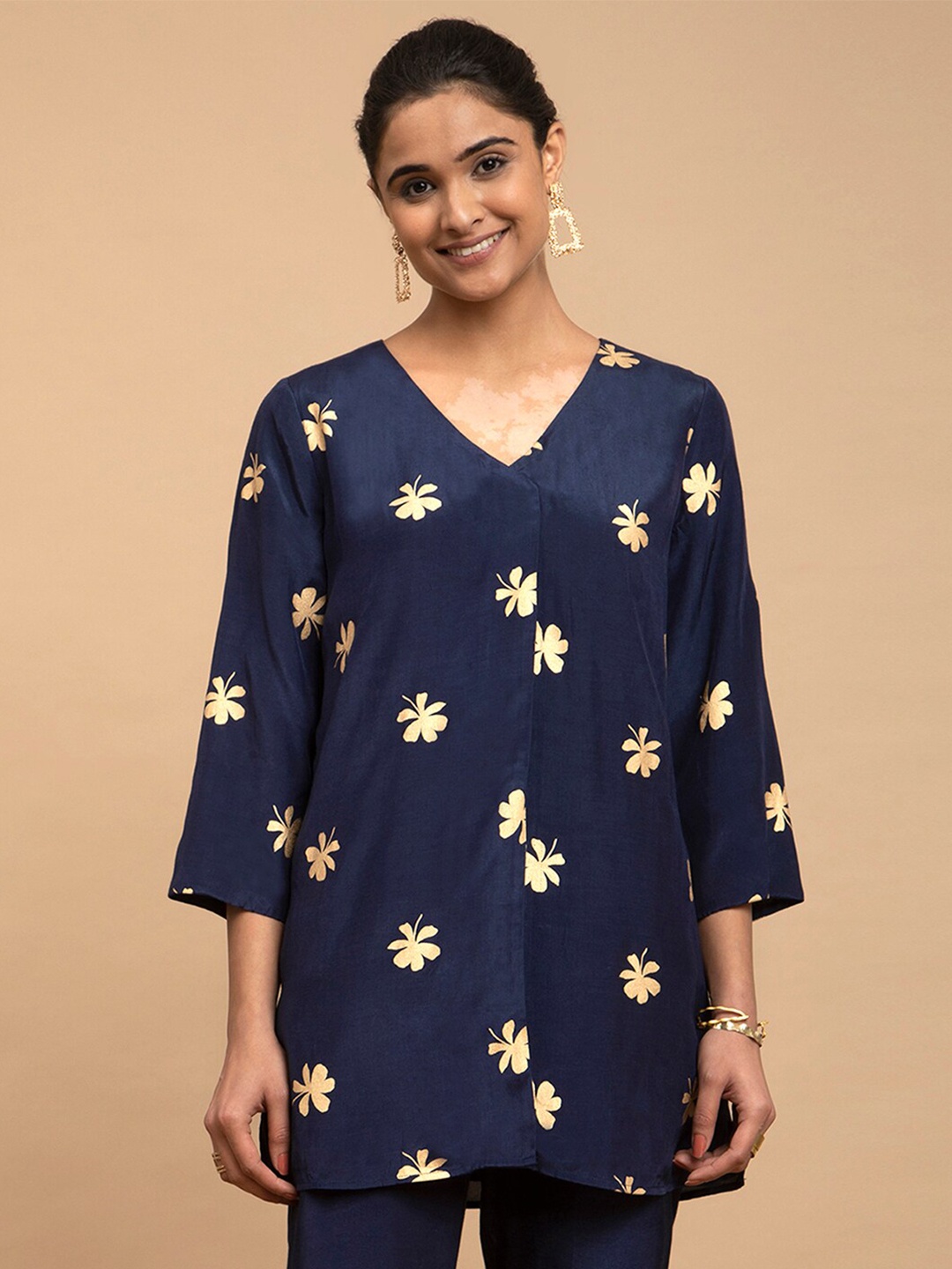 

Pink Fort Floral Printed Tunic, Navy blue