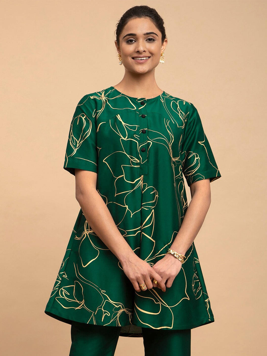 

Pink Fort Floral Print Tunic, Green