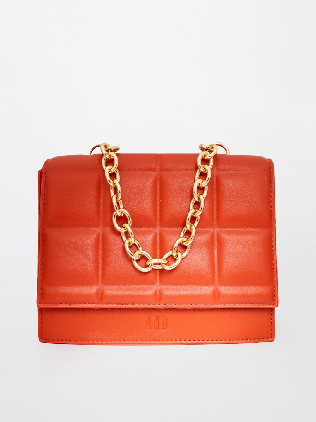 

AND Structured Handheld Bag With Quilted, Rust