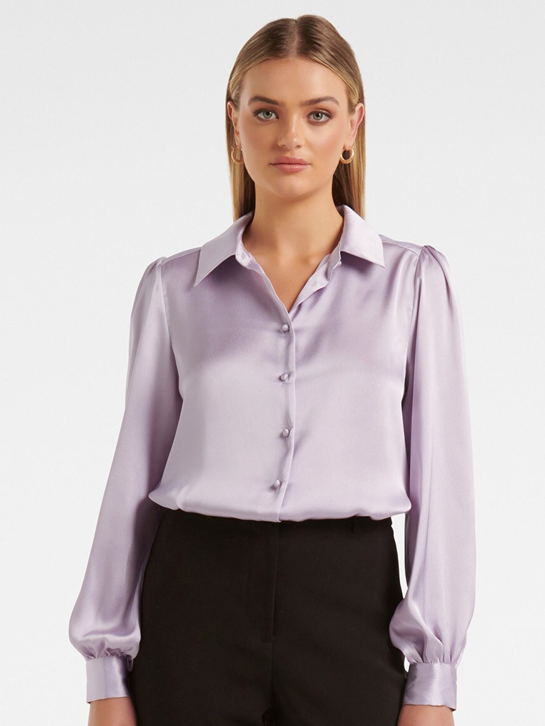 

Forever New Satin Shirt Style Top, Purple