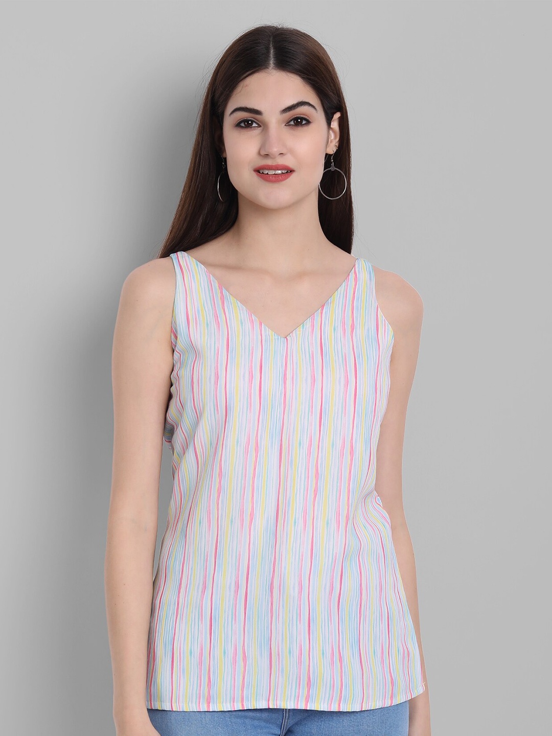 

ARPORA Striped Sleeveless Georgette Top, White