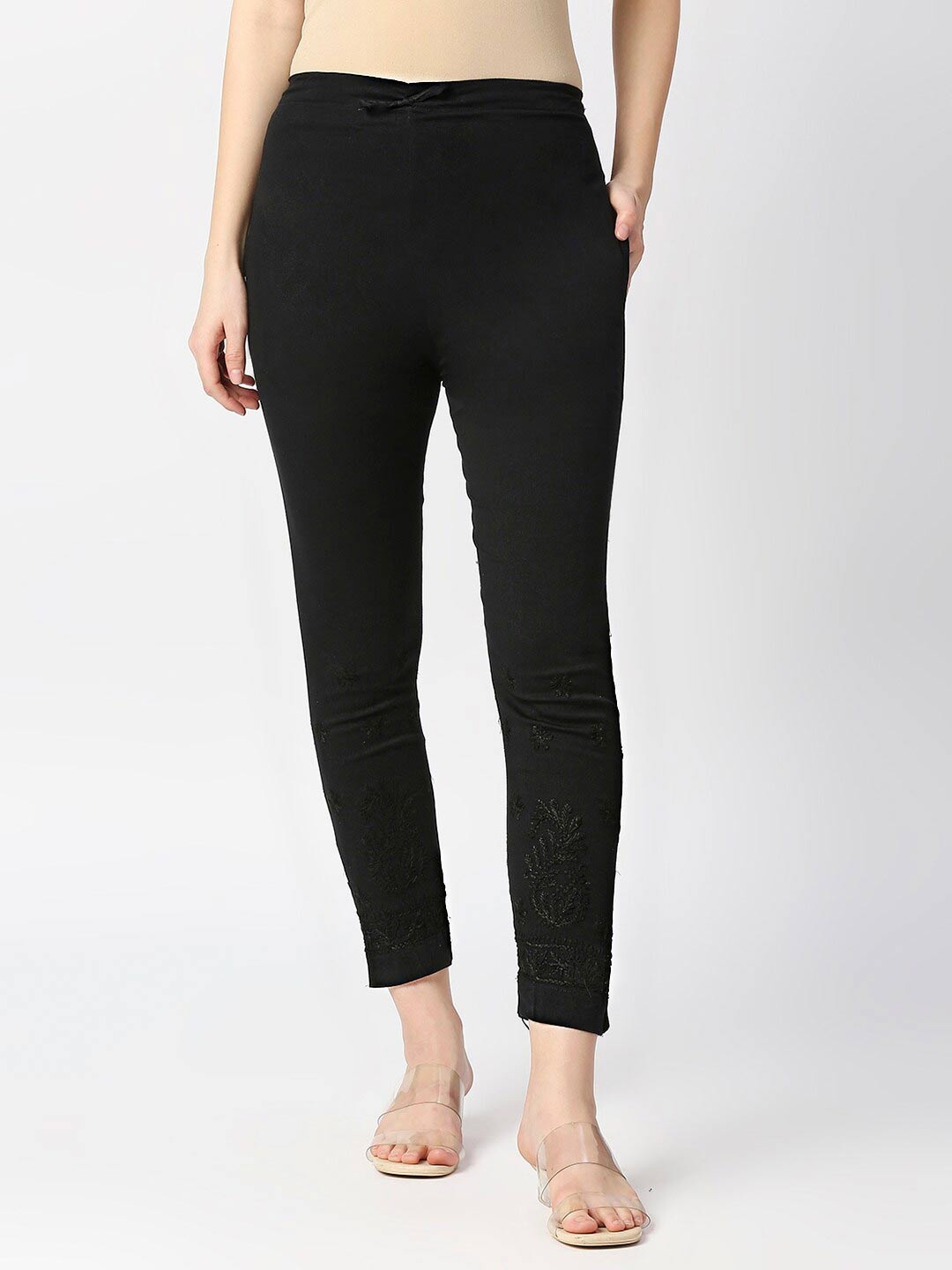 

Indiankala4u Women Skinny Fit Cotton Cigarette Trousers, Black