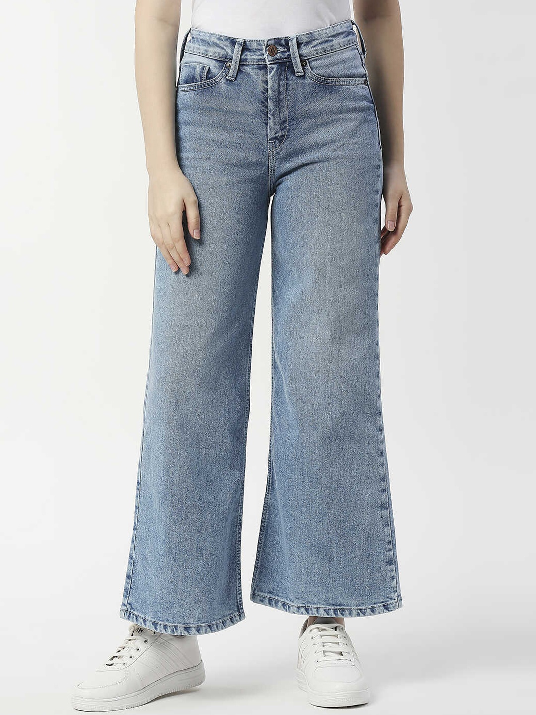 

Pepe Jeans Women Flared High-Rise Highly Distressed Heavy Fade Stretchable Jeans, Blue