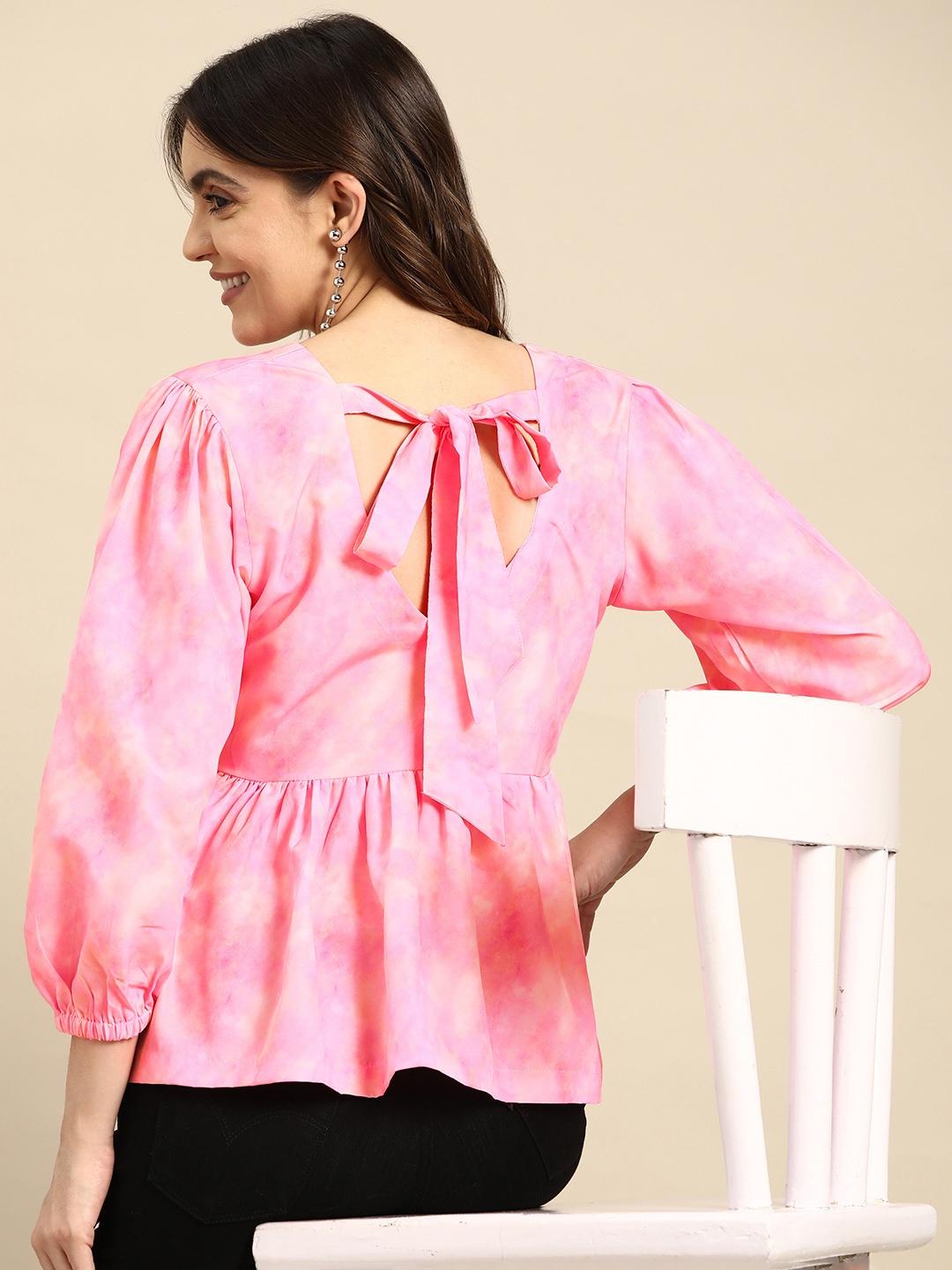 

Sangria Tie and Dye Crepe Styled Back Top, Pink