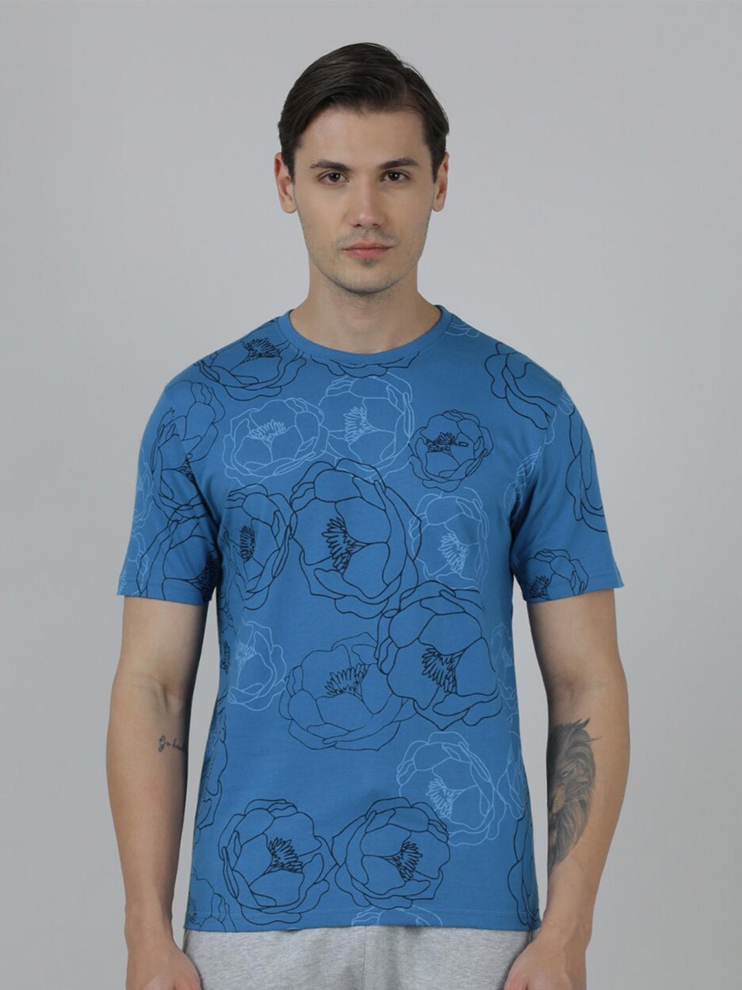

Head Floral Printed Cotton Slim Fit T-shirt, Navy blue