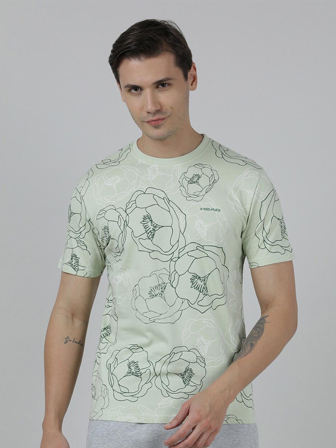 

Head Printed Slim Fit Cotton T-shirt, Green