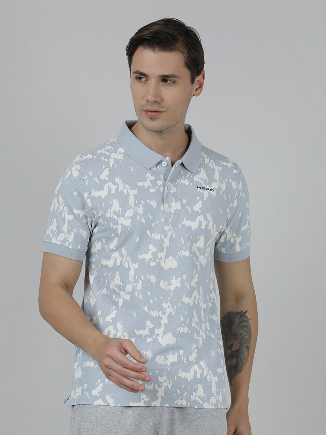 

Head Abstract Printed Polo Collar Slim Fit Cotton T-shirt, Blue