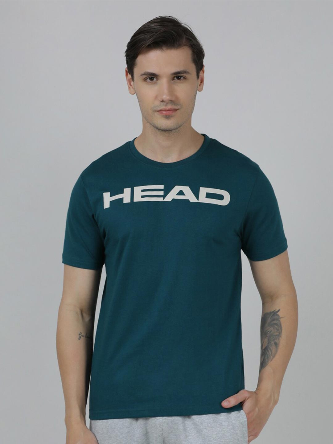 

Head Typography Printed Slim Fit Training or Gym T-Shirt, Teal