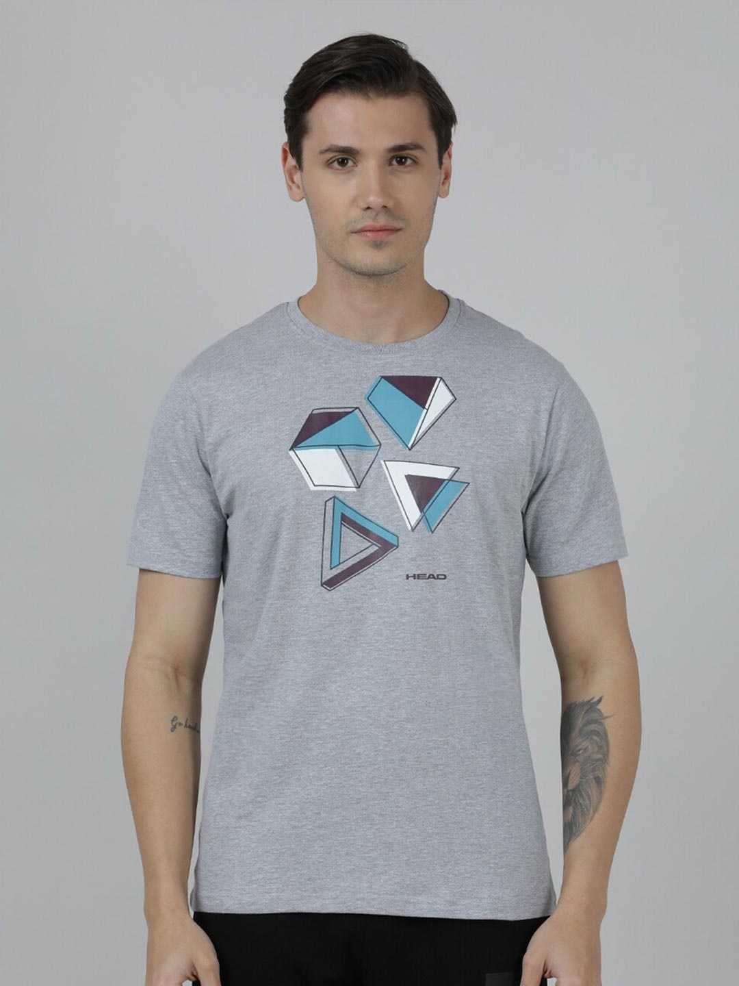 

Head Geometric Printed Cotton T-shirt, Grey