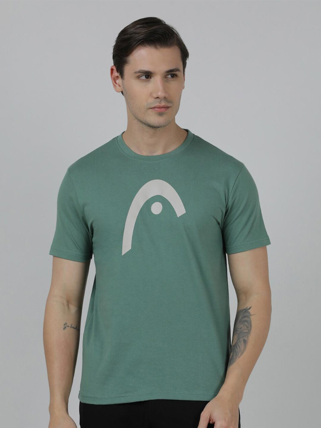 

Head Graphic Printed Round Neck Slim Fit T-shirt, Green