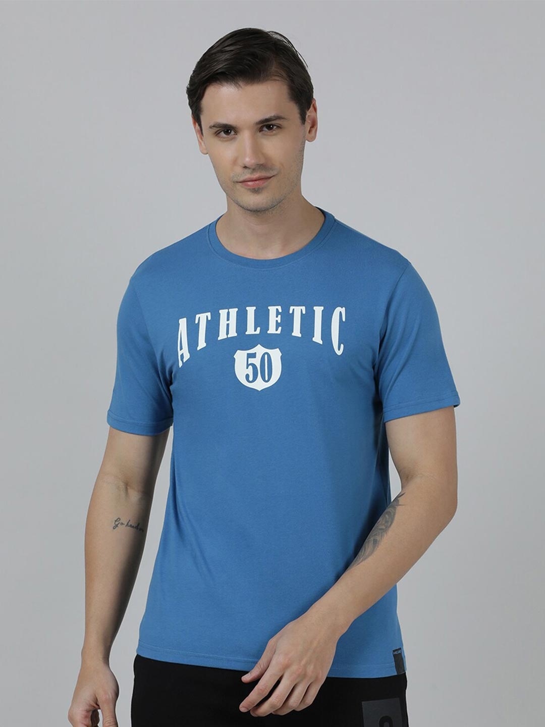 

Head Typography Printed Slim Fit Training or Gym T-Shirt, Blue