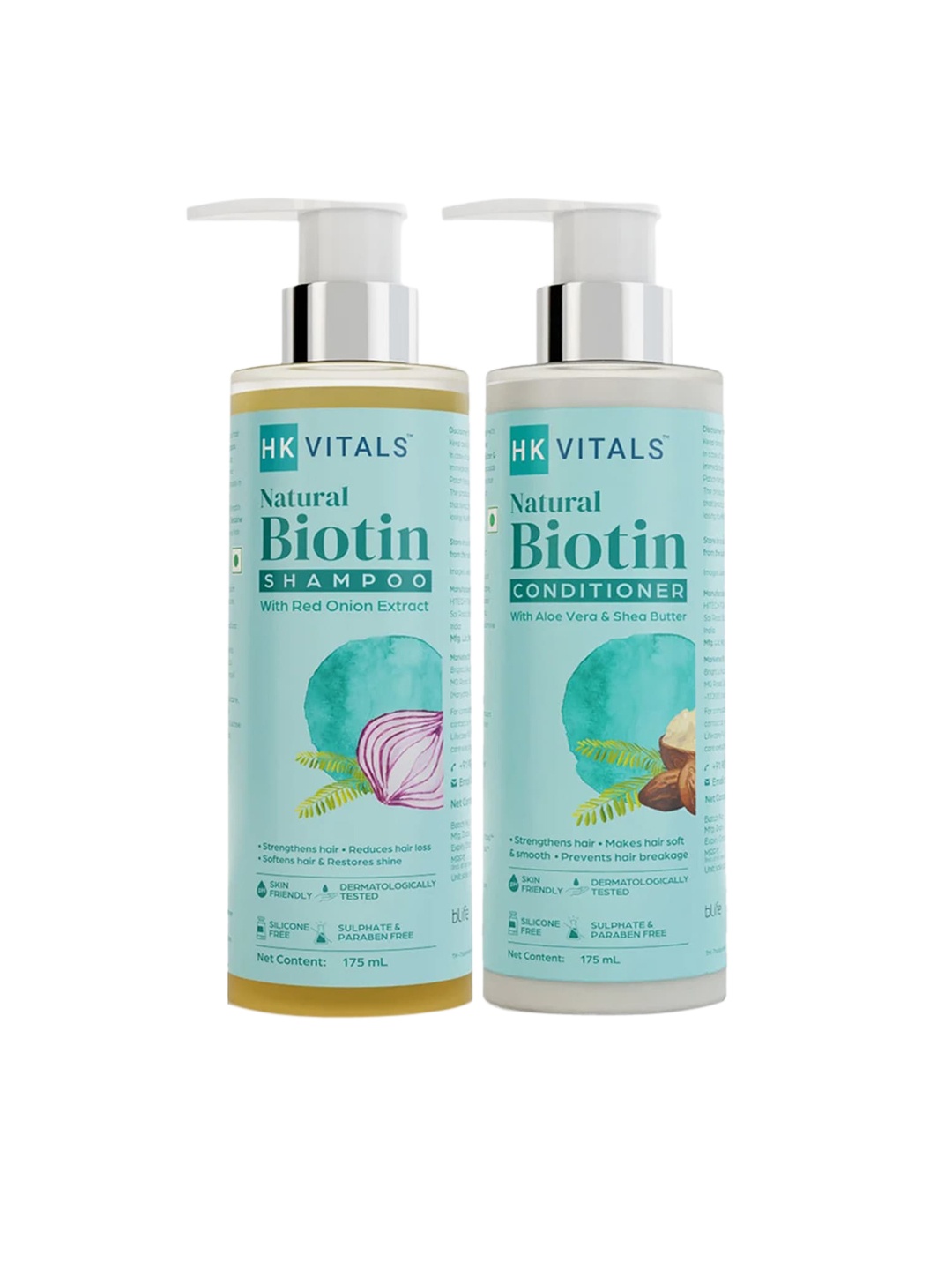 

HK VITALS by HealthKart Biotin Conditioner + Shampoo with Red Onion & Shea - 175 ml each, Blue