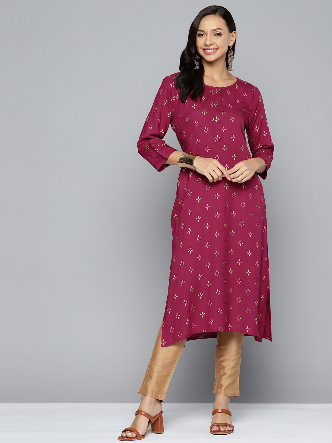 

HERE&NOW Floral Printed Kurta, Burgundy