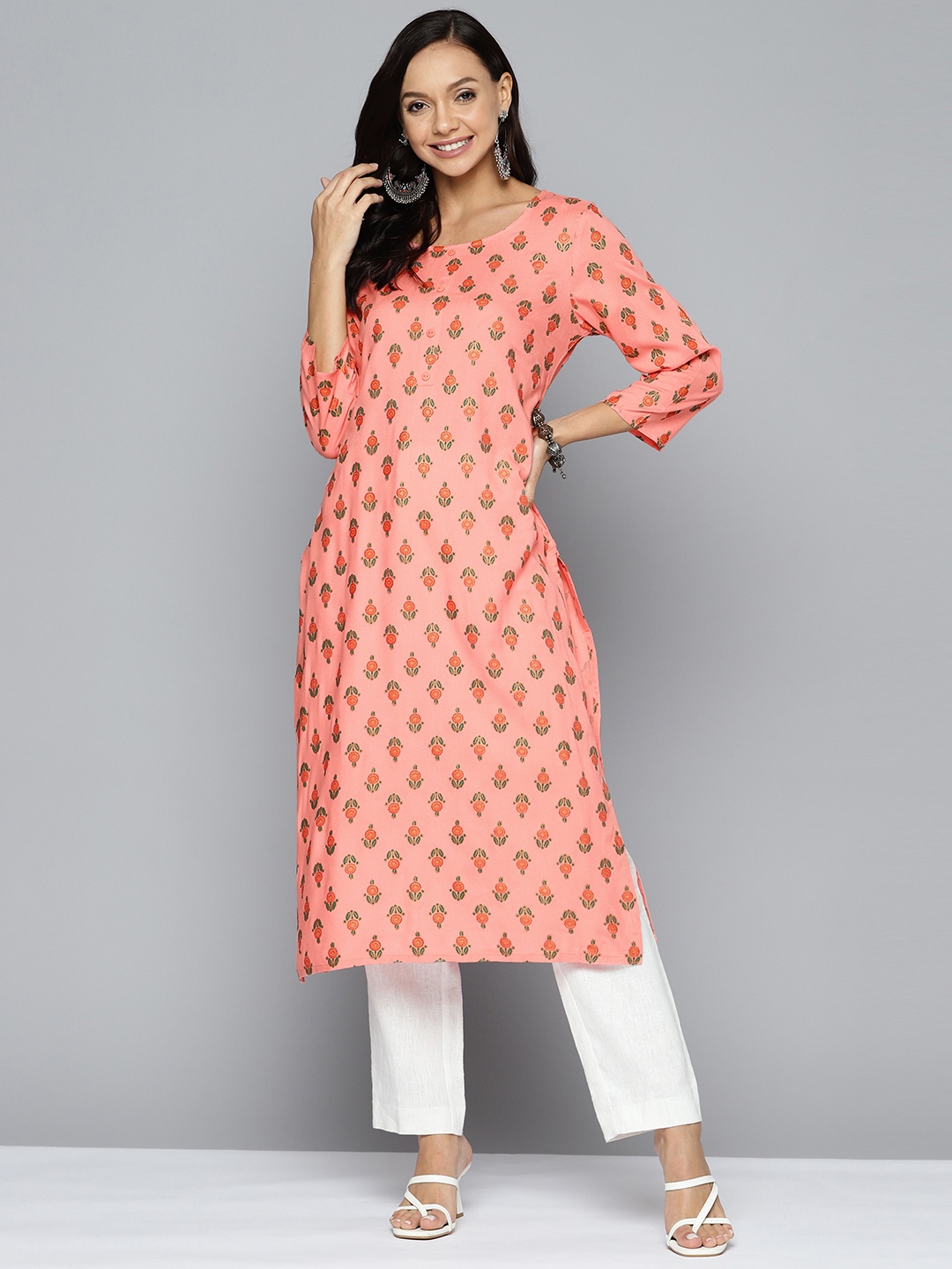 

HERE&NOW Floral Printed Kurta, Coral