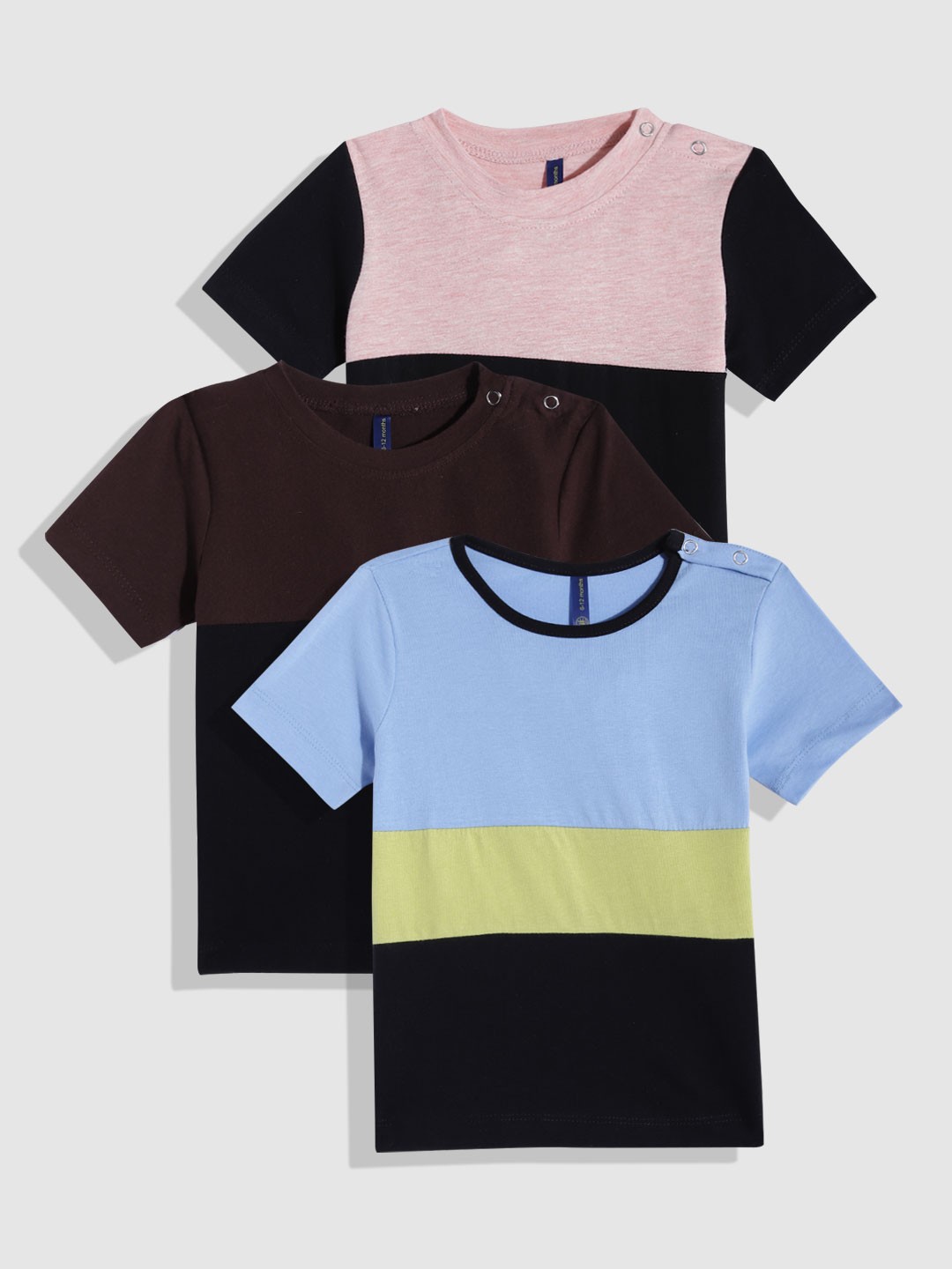 

YK Kids Pack of 3 Colourblocked T-shirt, Brown