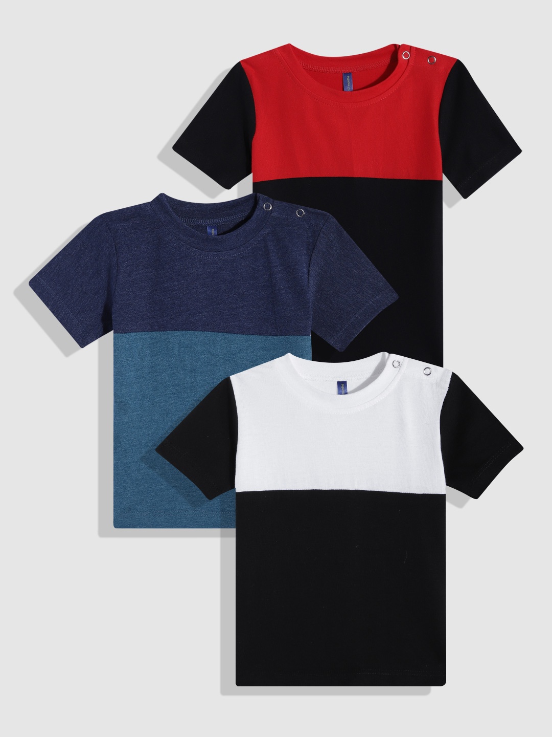 

YK Kids Pack of 3 Colourblocked T-shirt, Black