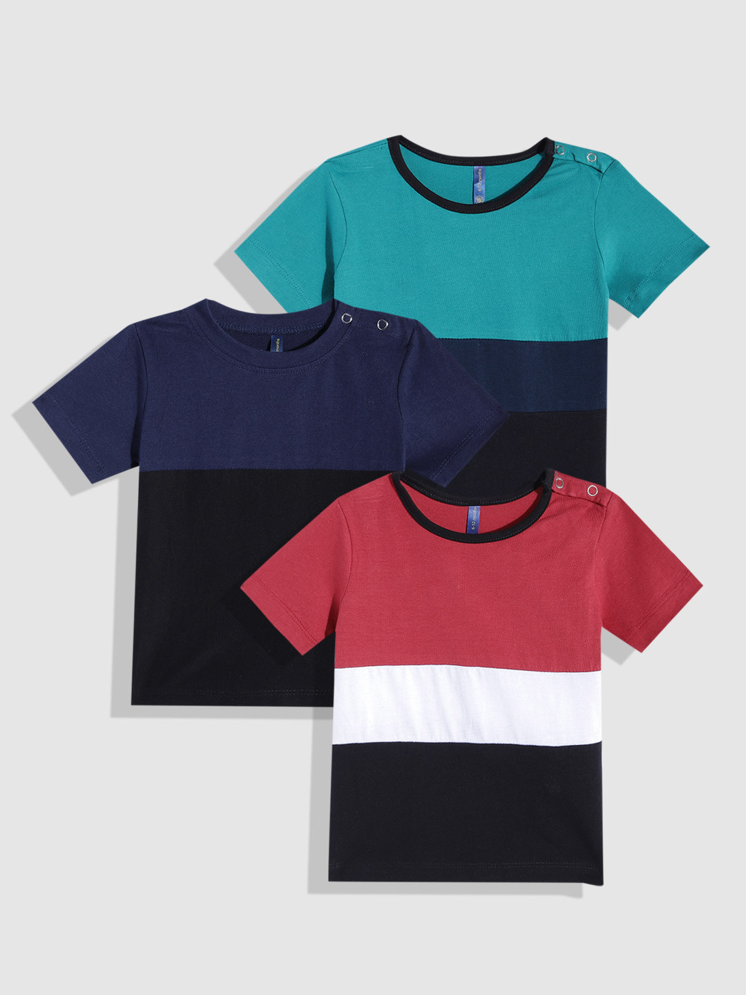 

YK Kids Pack of 3 Colourblocked T-shirt, Navy blue