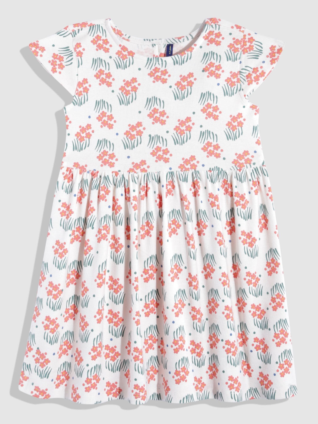 

YK Girls Floral Printed Fit & Flare Dress, Off white