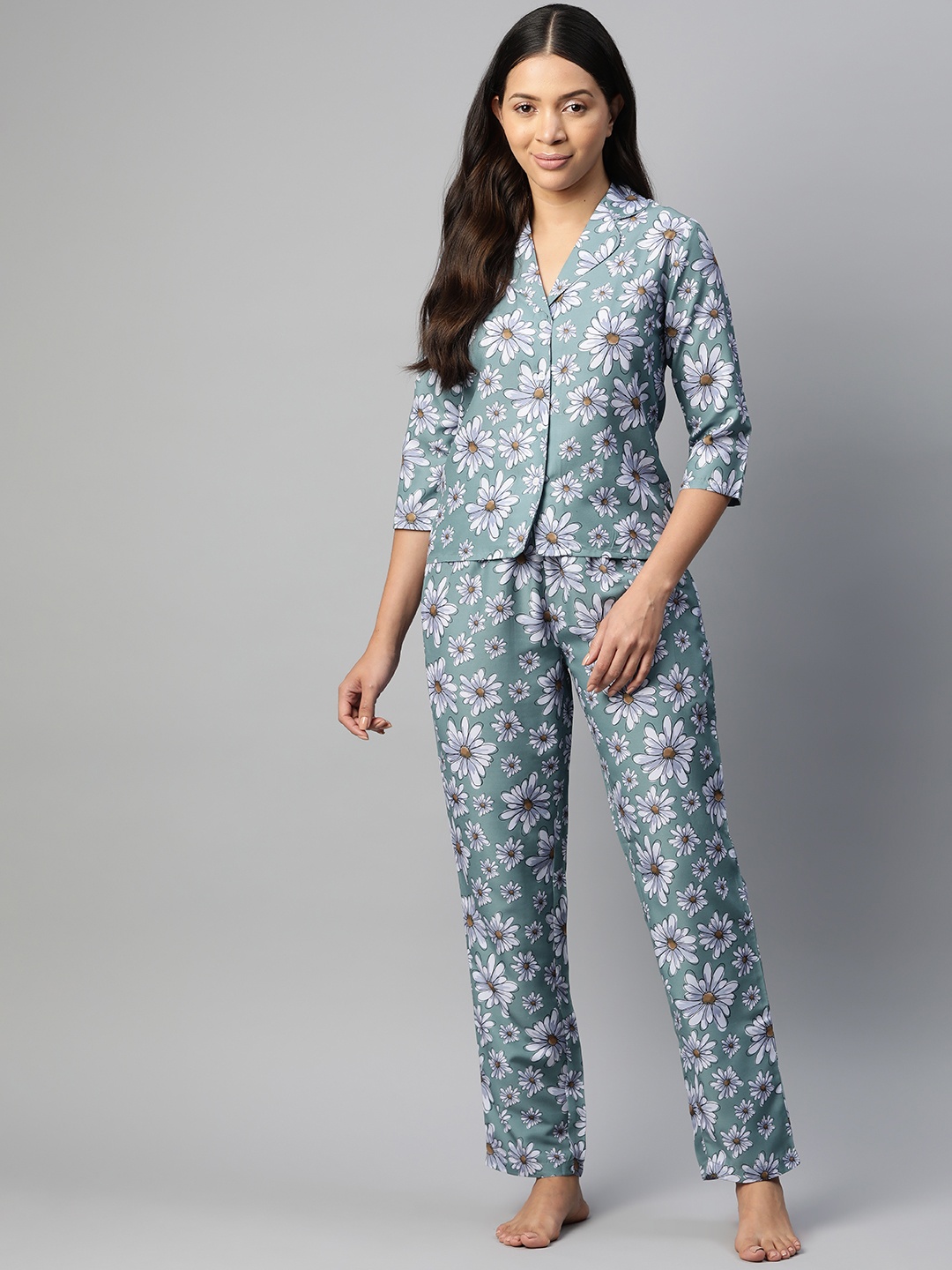 

Popnetic Floral Printed Night suit, Teal