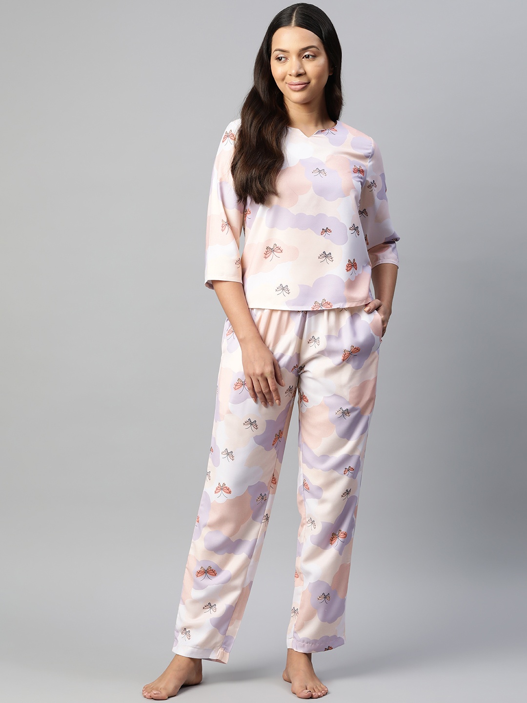 

Popnetic Abstract Printed Night suit, Peach