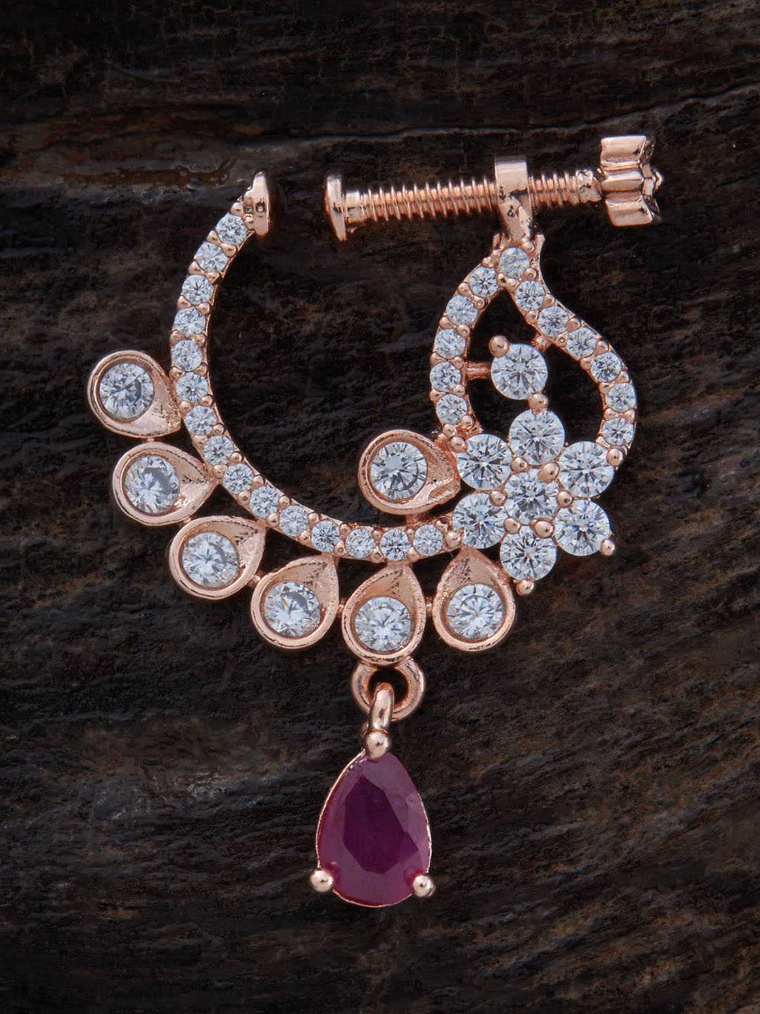 

Kushal's Fashion Jewellery Rose Gold-Plated CZ Stone-Studded Nosepin, Pink