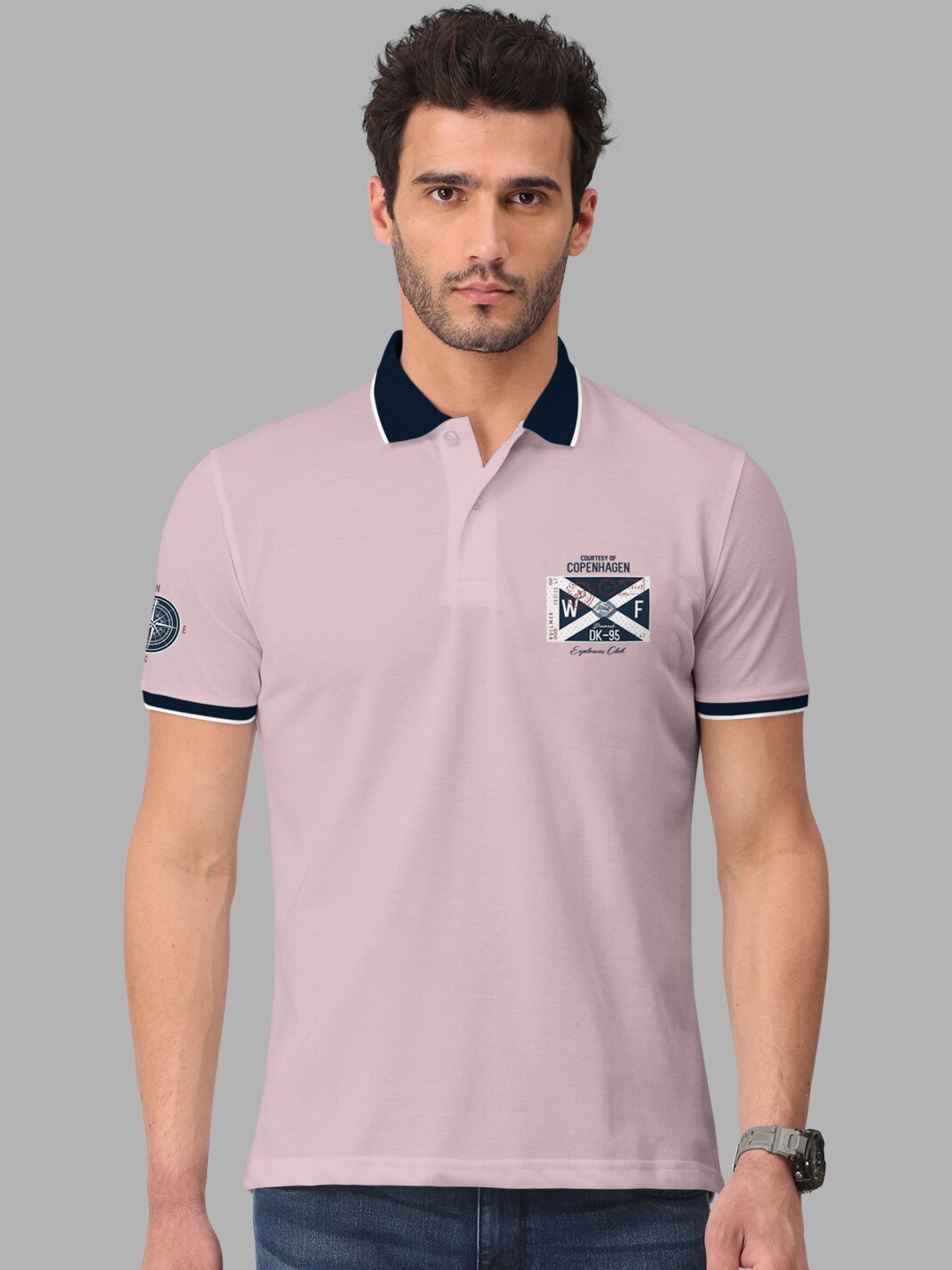 

BULLMER Polo Collar Short Sleeves T-shirt, Pink