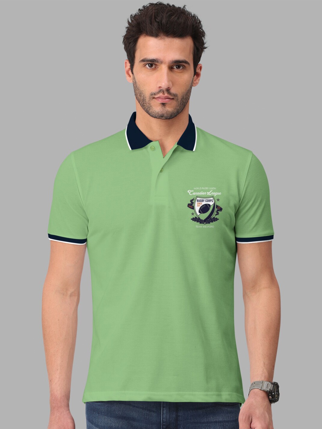 

BULLMER Polo Collar Short Sleeve Cotton T-shirt, Green