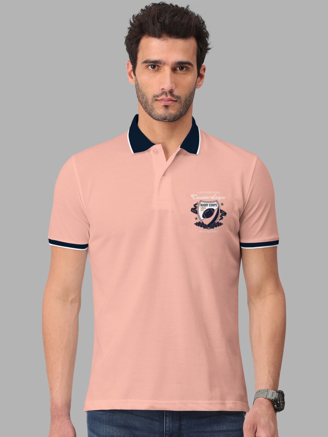 

BULLMER Polo Collar Cotton T-shirt, Peach