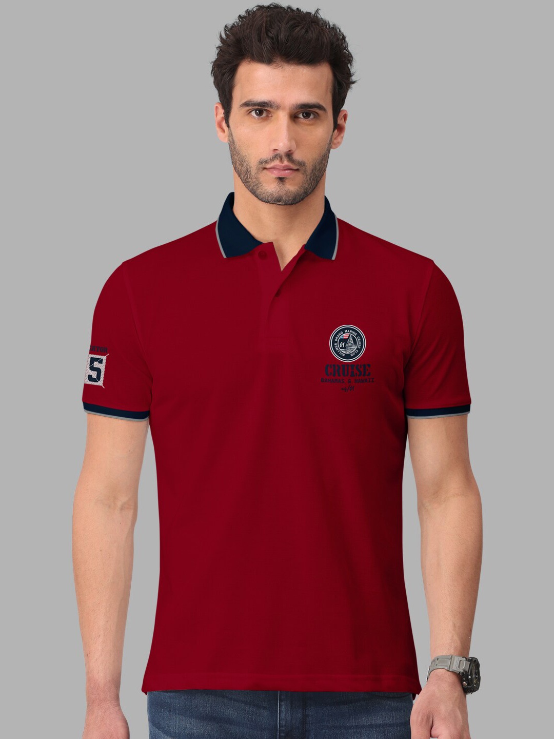 

BULLMER Polo Collar Cotton T-shirt, Maroon