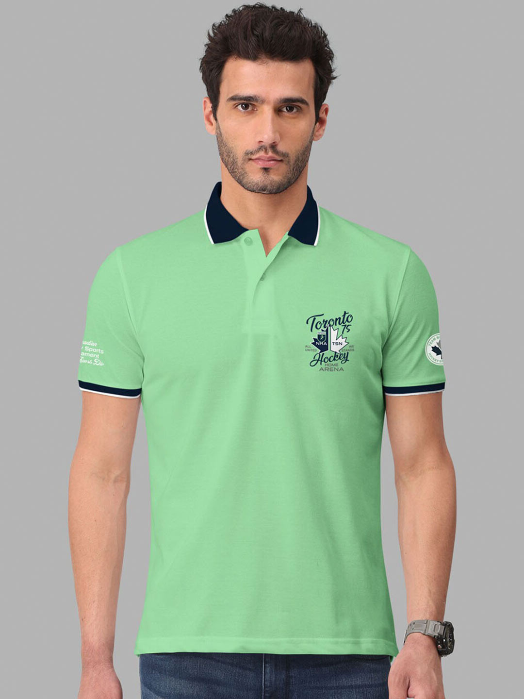 

BULLMER Polo Collar Cotton T-shirt, Green