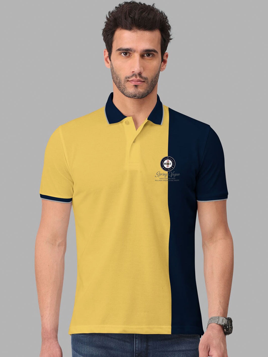 

BULLMER Colourblocked Polo Collar T-shirt, Mustard